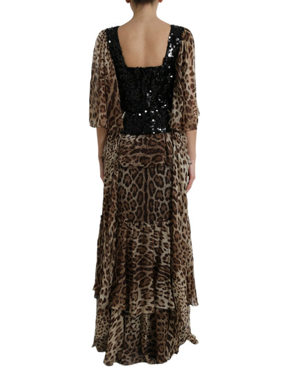 Dolce & Gabbana Elegant Leopard Sequin Tiered Dress