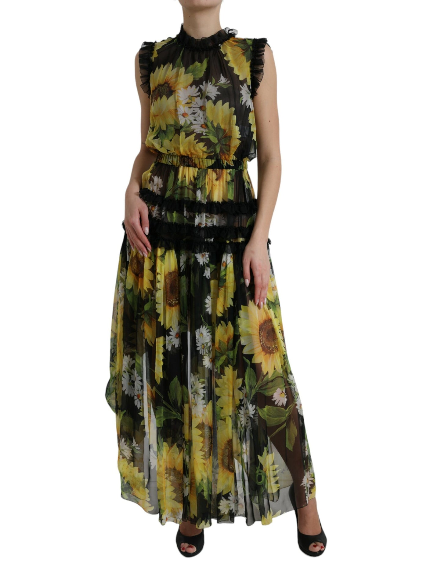 Robe longue en soie tournesol Dolce &amp; gabbana