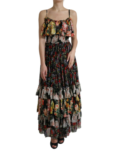 Dolce &amp; Gabbana - Robe longue à fleurs en soie vibrante