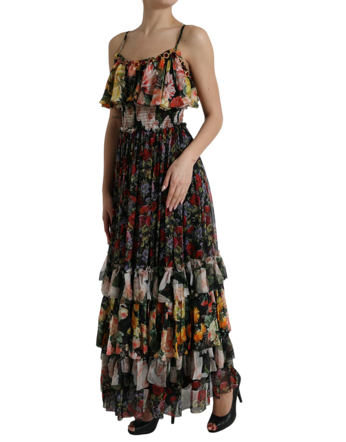 Dolce &amp; Gabbana - Robe longue à fleurs en soie vibrante