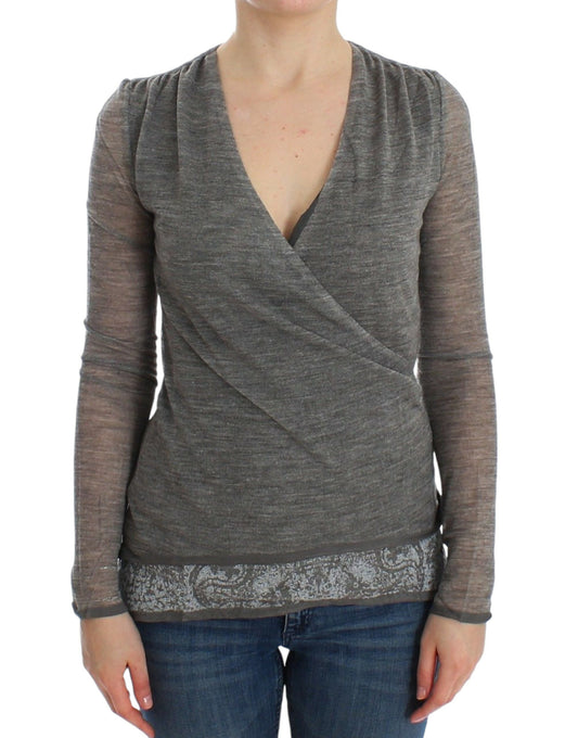 Pull col V profond en laine mélangée gris Ermanno scervino