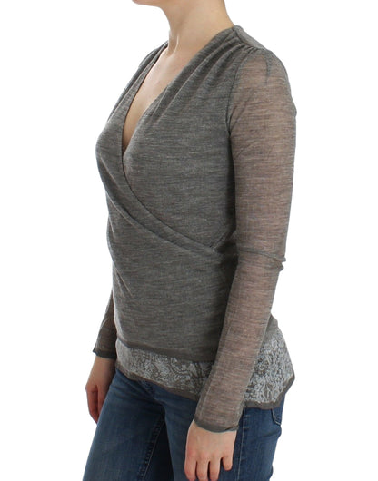 Pull col V profond en laine mélangée gris Ermanno scervino