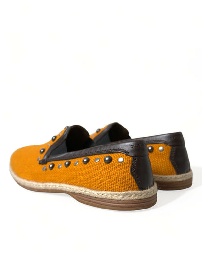 Mocassins exclusifs en toile orange Dolce &amp; Gabbana avec clous