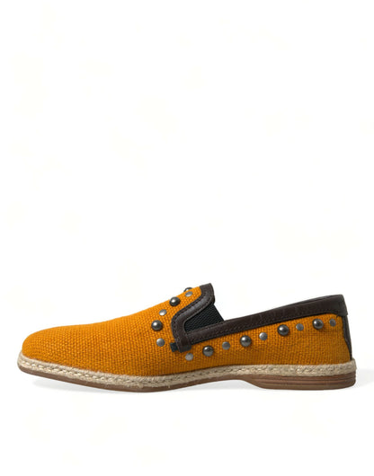 Mocassins exclusifs en toile orange Dolce &amp; Gabbana avec clous