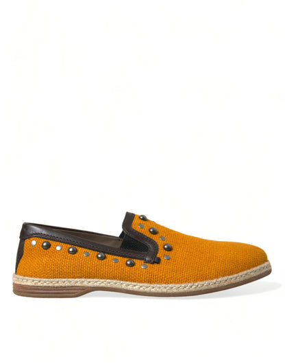 Mocassins exclusifs en toile orange Dolce &amp; Gabbana avec clous