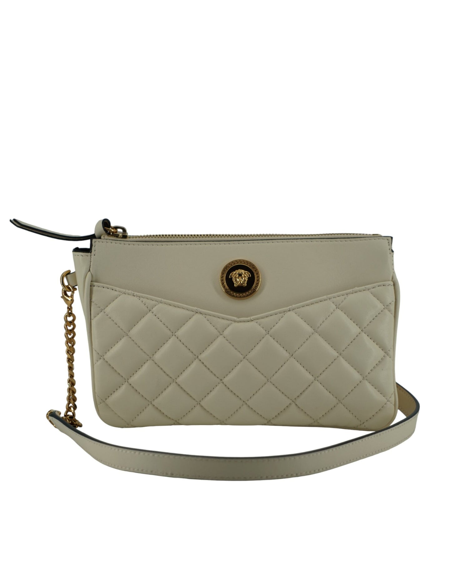 Bolso bandolera Versace de piel de cordero blanca