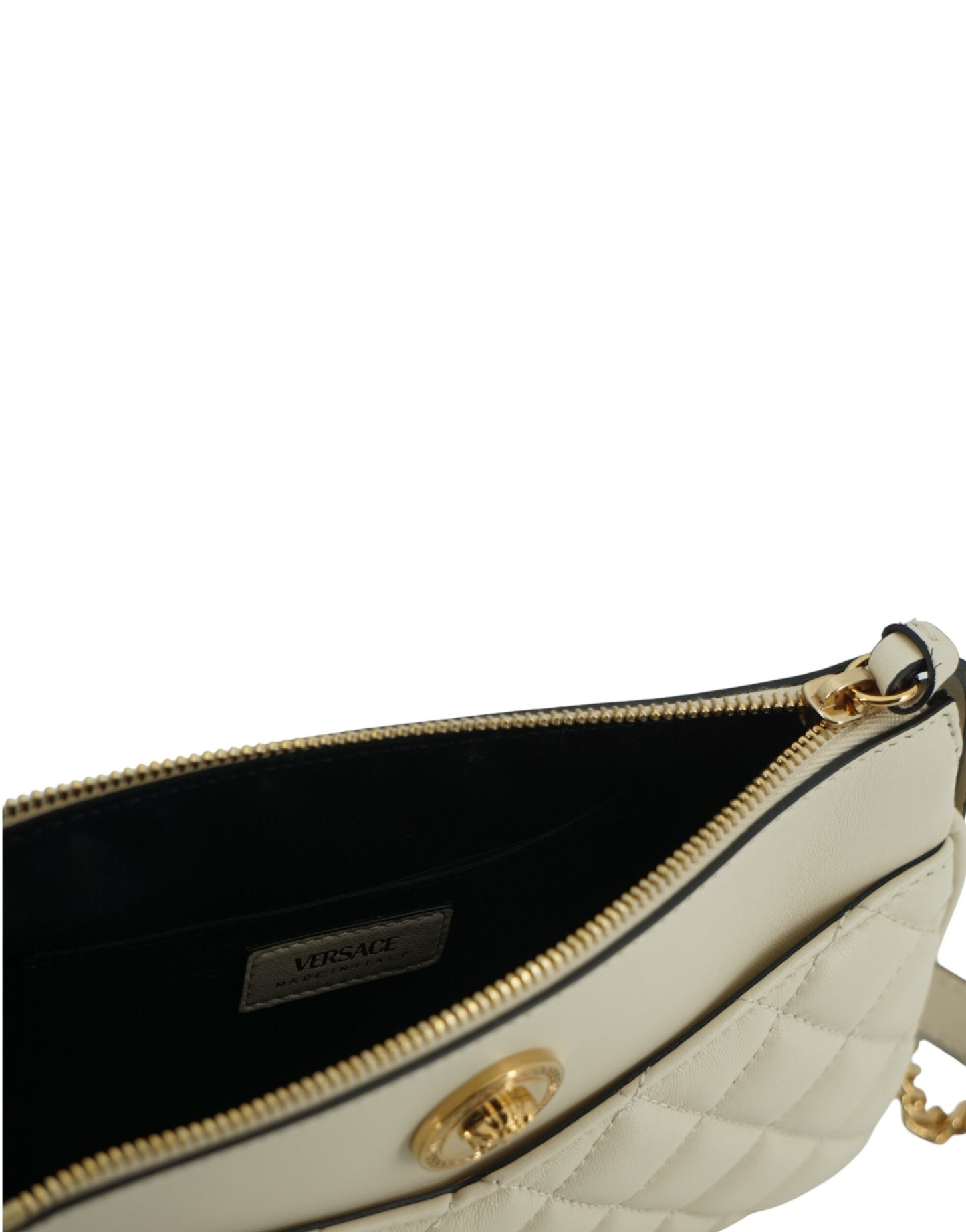 Bolso bandolera Versace de piel de cordero blanca