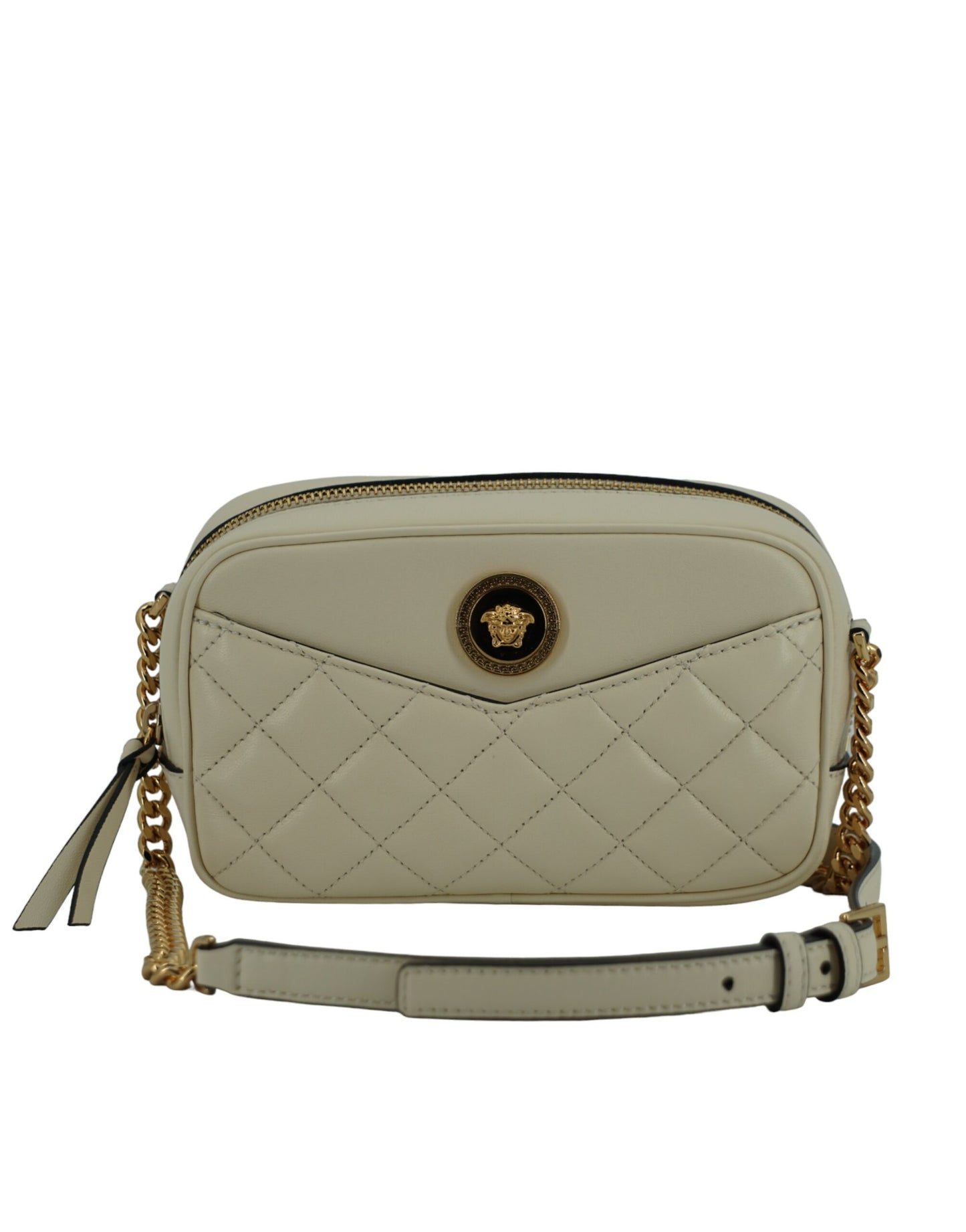 Sac appareil photo Versace en cuir d'agneau blanc