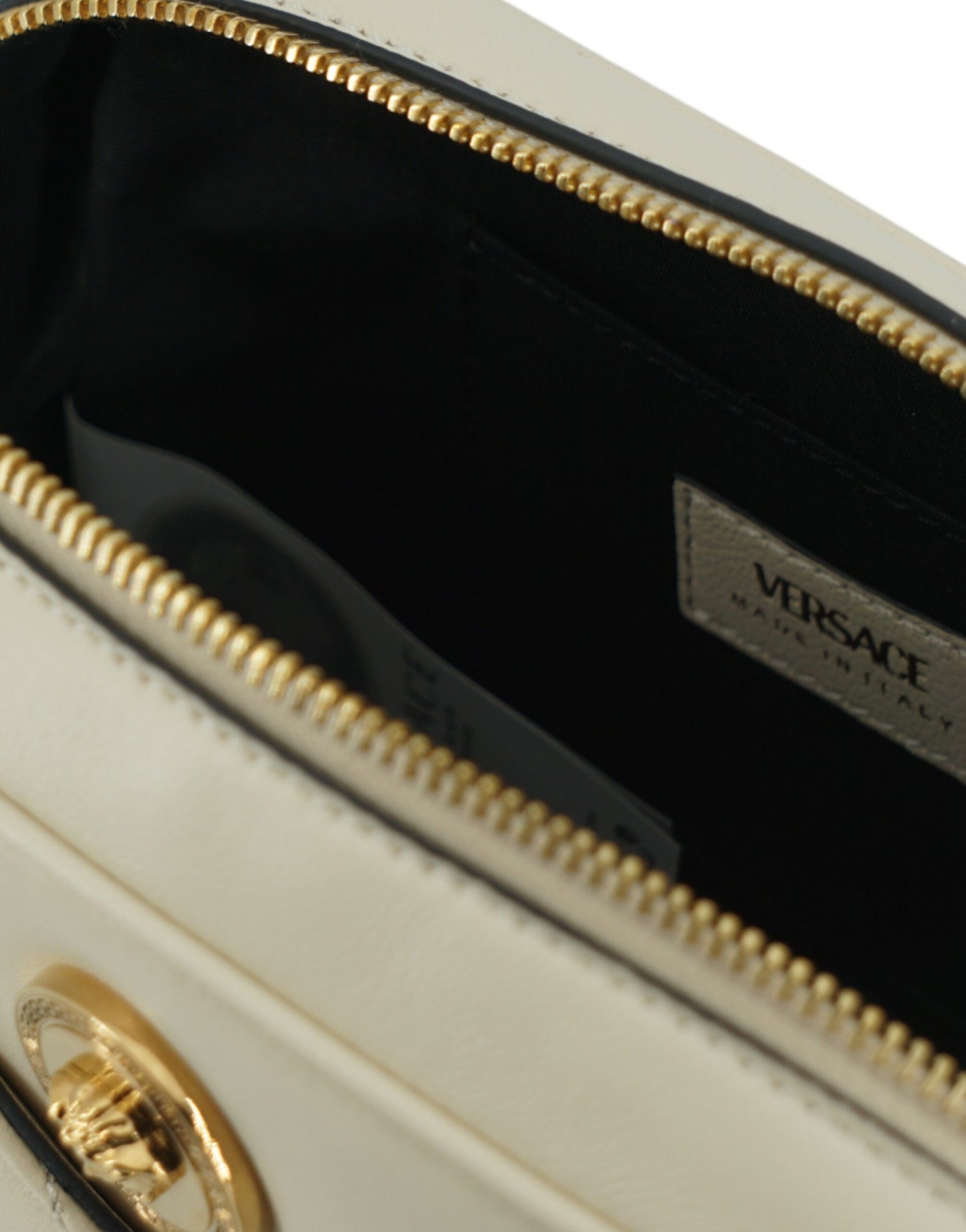 Versace Bolso bandolera pequeño para cámara de piel de cordero blanca