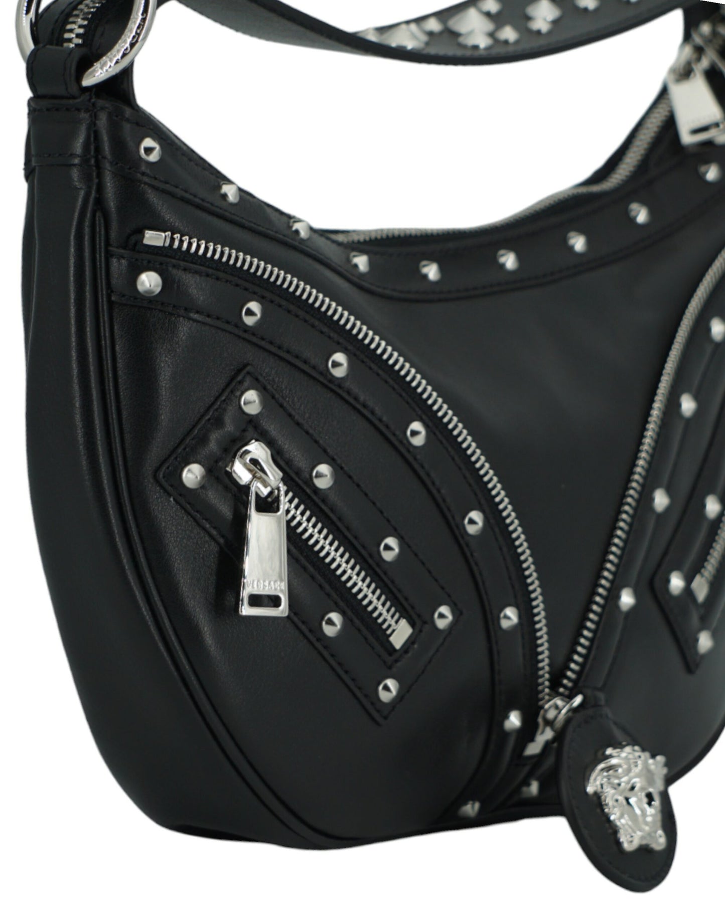 Sac porté épaule hobo en cuir noir Versace