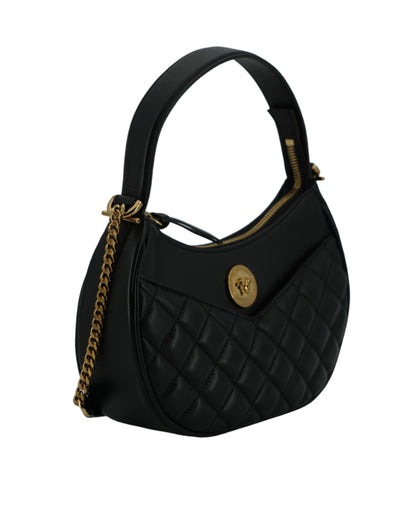 Versace Bolso De Hombro Media Luna De Cuero Negro