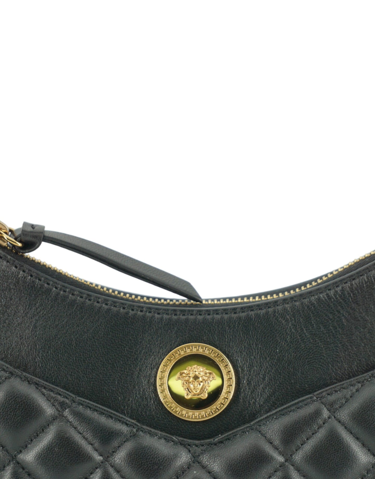 Versace Bolso De Hombro Media Luna De Cuero Negro