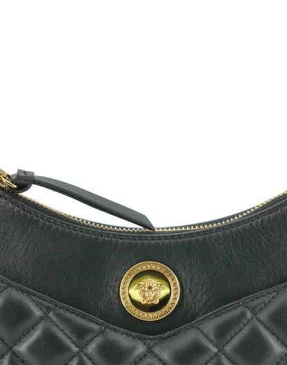 Versace Bolso De Hombro Media Luna De Cuero Negro