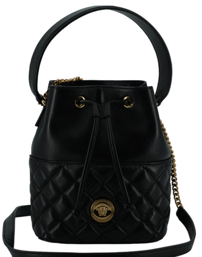 Sac porté épaule seau en cuir noir Versace