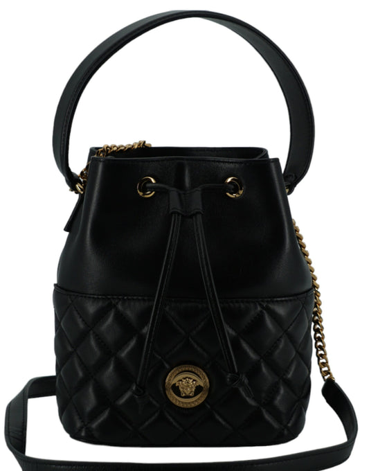 Versace Bolso bandolera pequeño de piel de becerro negra