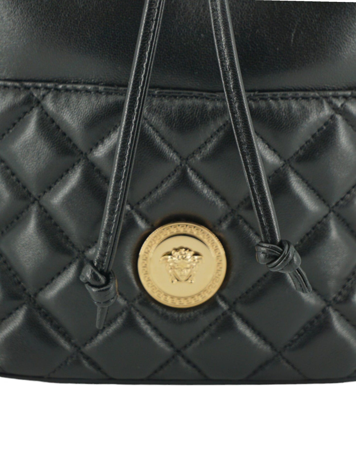 Sac porté épaule seau en cuir noir Versace