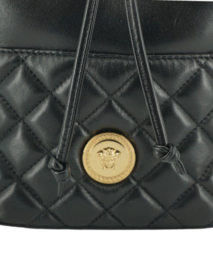 Sac porté épaule seau en cuir noir Versace