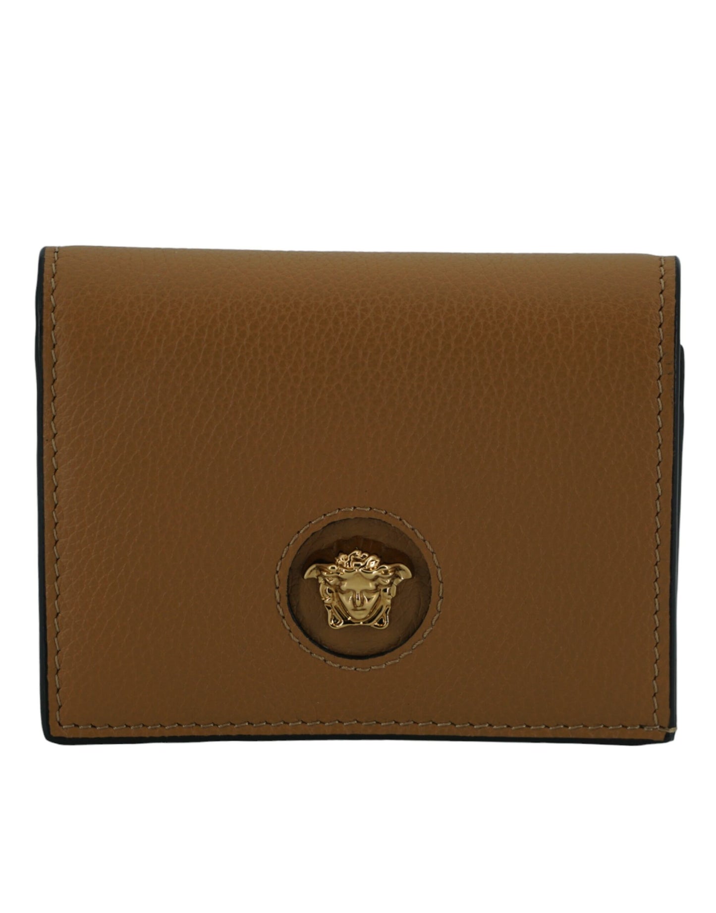 Versace - Portefeuille compact en cuir - Marron