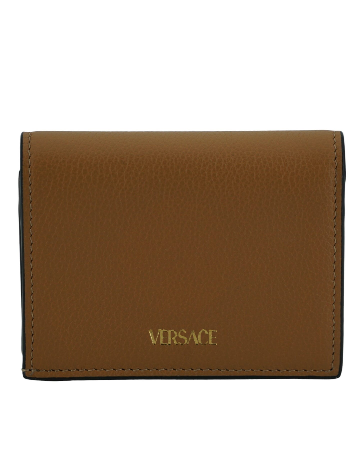 Versace - Portefeuille compact en cuir - Marron