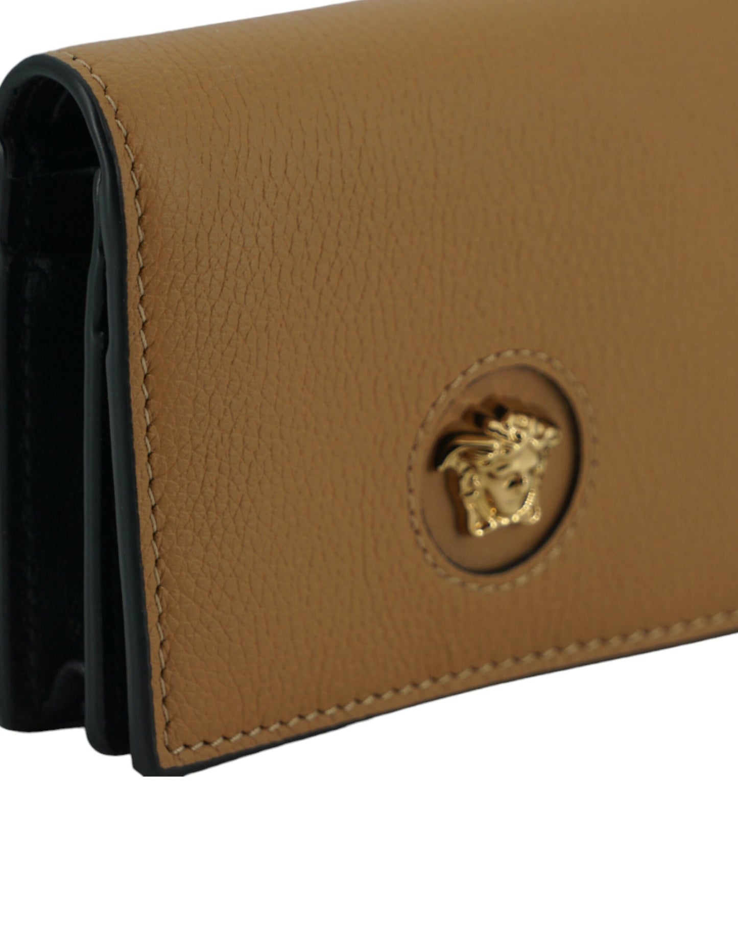 Versace - Portefeuille compact en cuir - Marron