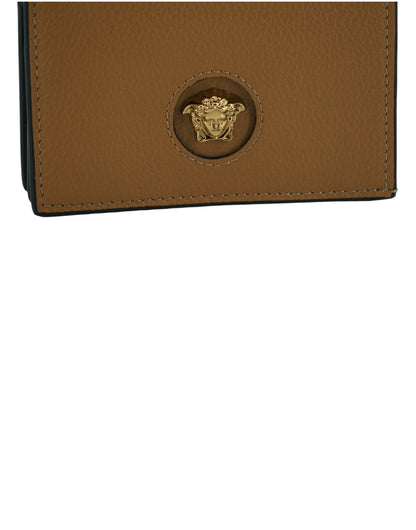 Versace - Portefeuille compact en cuir - Marron