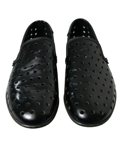 Dolce & Gabbana Elegant Black Leather Perforated Loafers