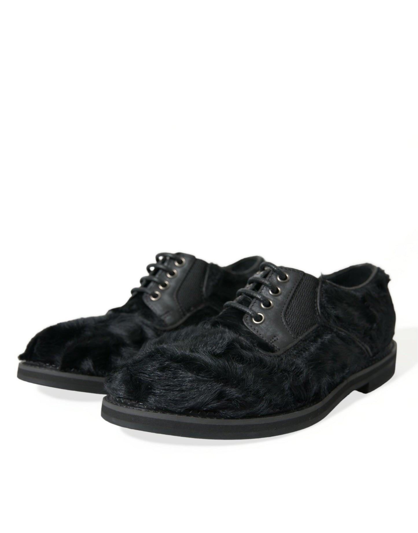 Dolce &amp; Gabbana chaussures habillées derby en fourrure noire pour hommes