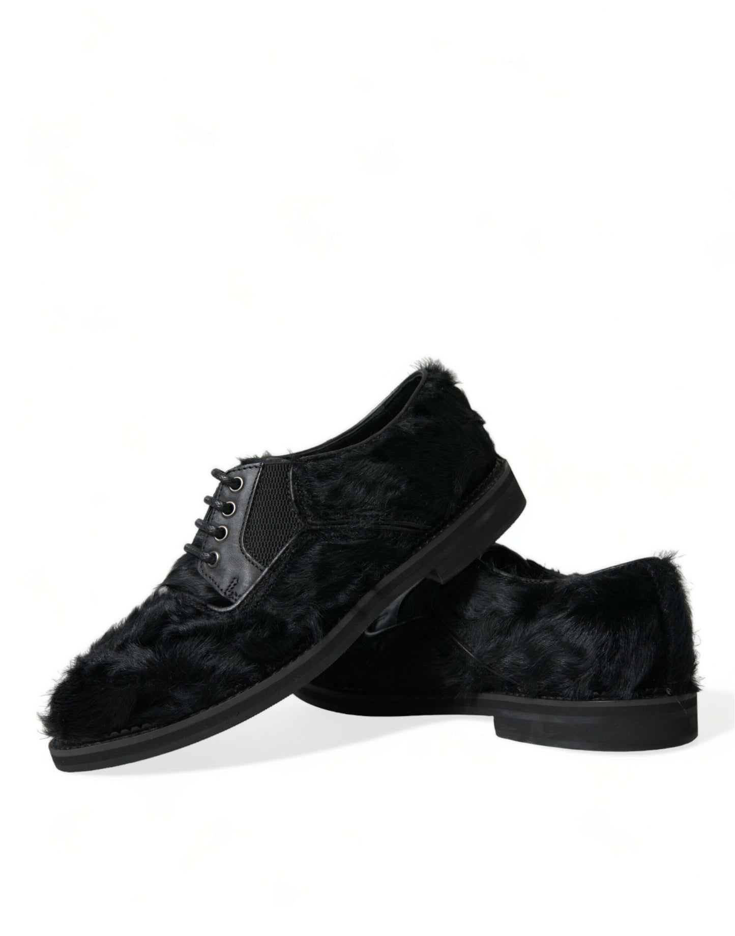 Dolce &amp; Gabbana chaussures habillées derby en fourrure noire pour hommes