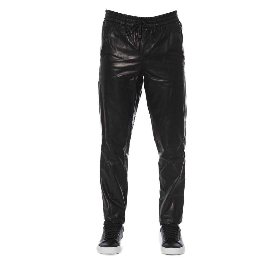 Trussardi: Pantalon élégant en cuir noir pour homme