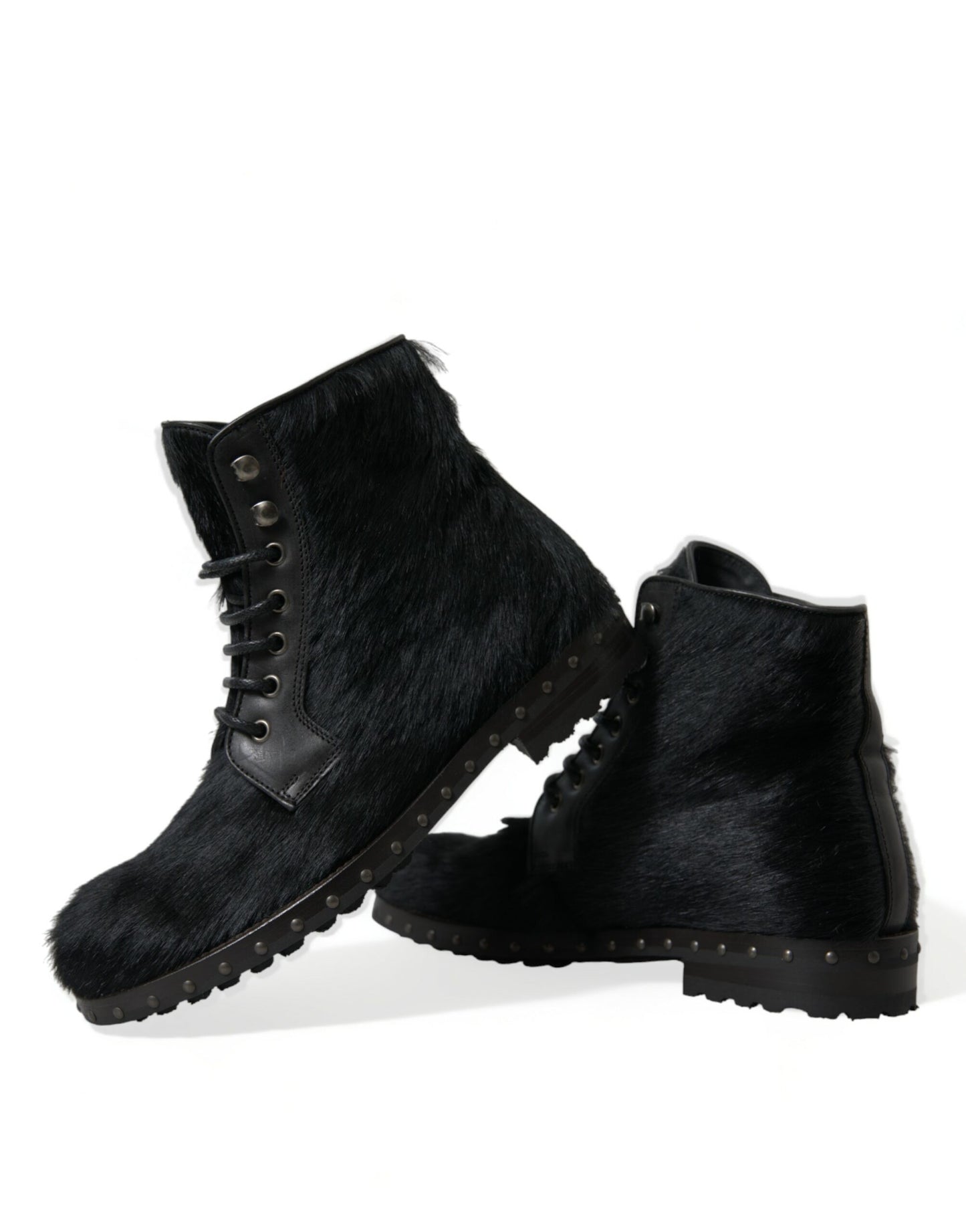 Dolce &amp; gabbana bottes à lacets en cuir de veau noir