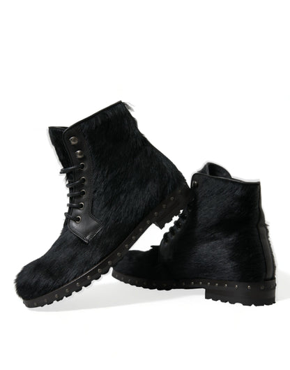 Dolce &amp; gabbana bottes à lacets en cuir de veau noir