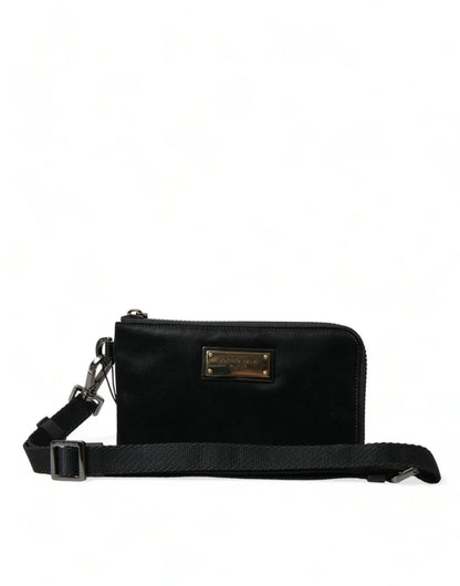 Pochette en cuir nylon noir Dolce &amp; gabbana avec détails argentés