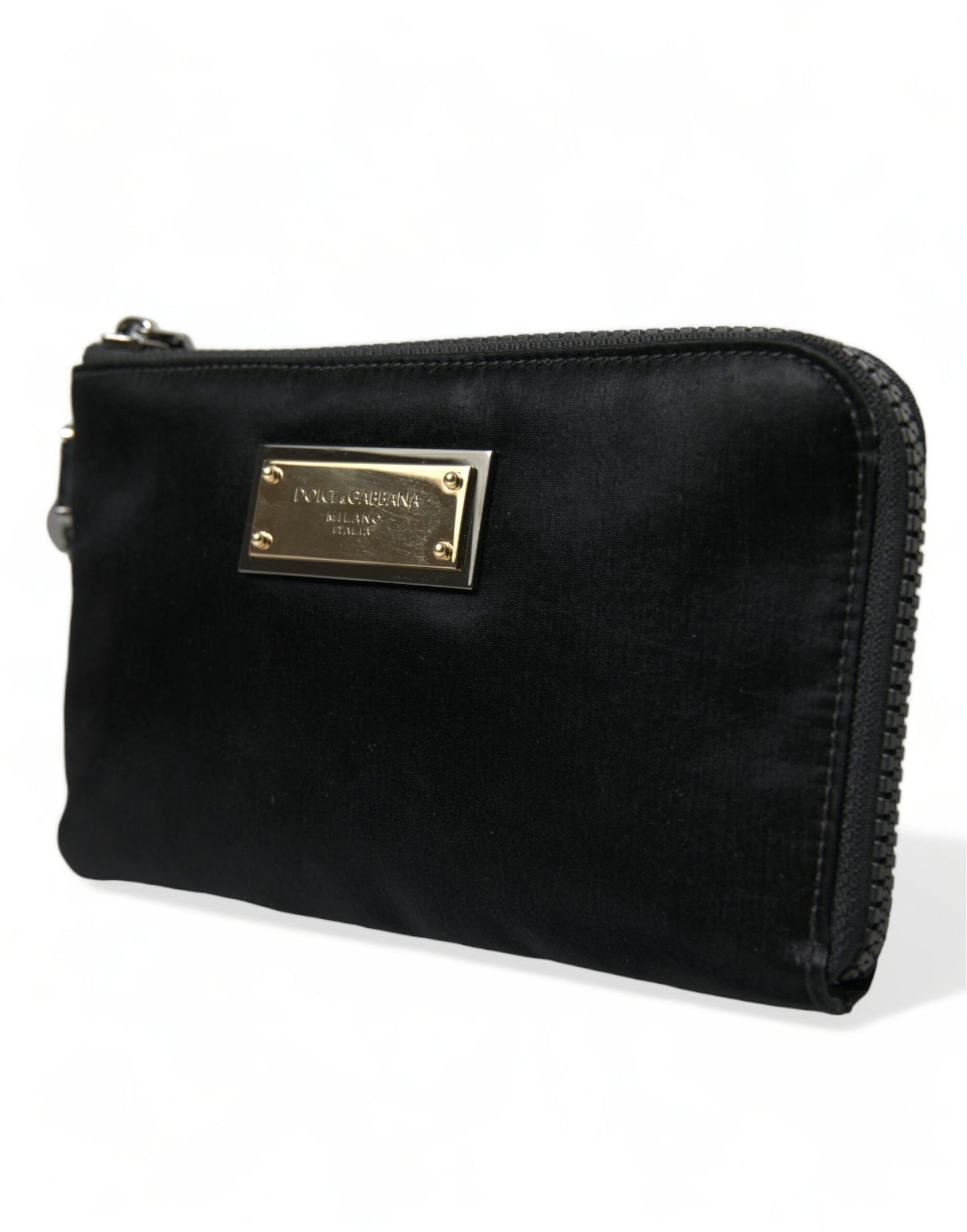 Pochette en cuir nylon noir Dolce &amp; gabbana avec détails argentés