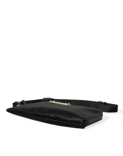 Pochette en cuir nylon noir Dolce &amp; gabbana avec détails argentés