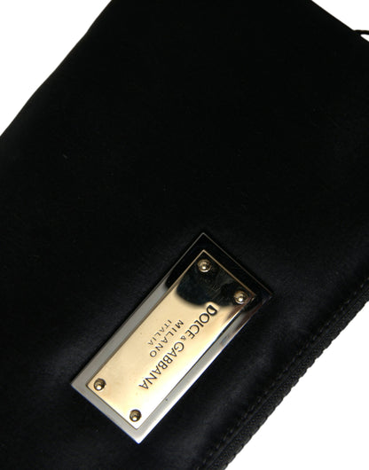 Pochette en cuir nylon noir Dolce &amp; gabbana avec détails argentés