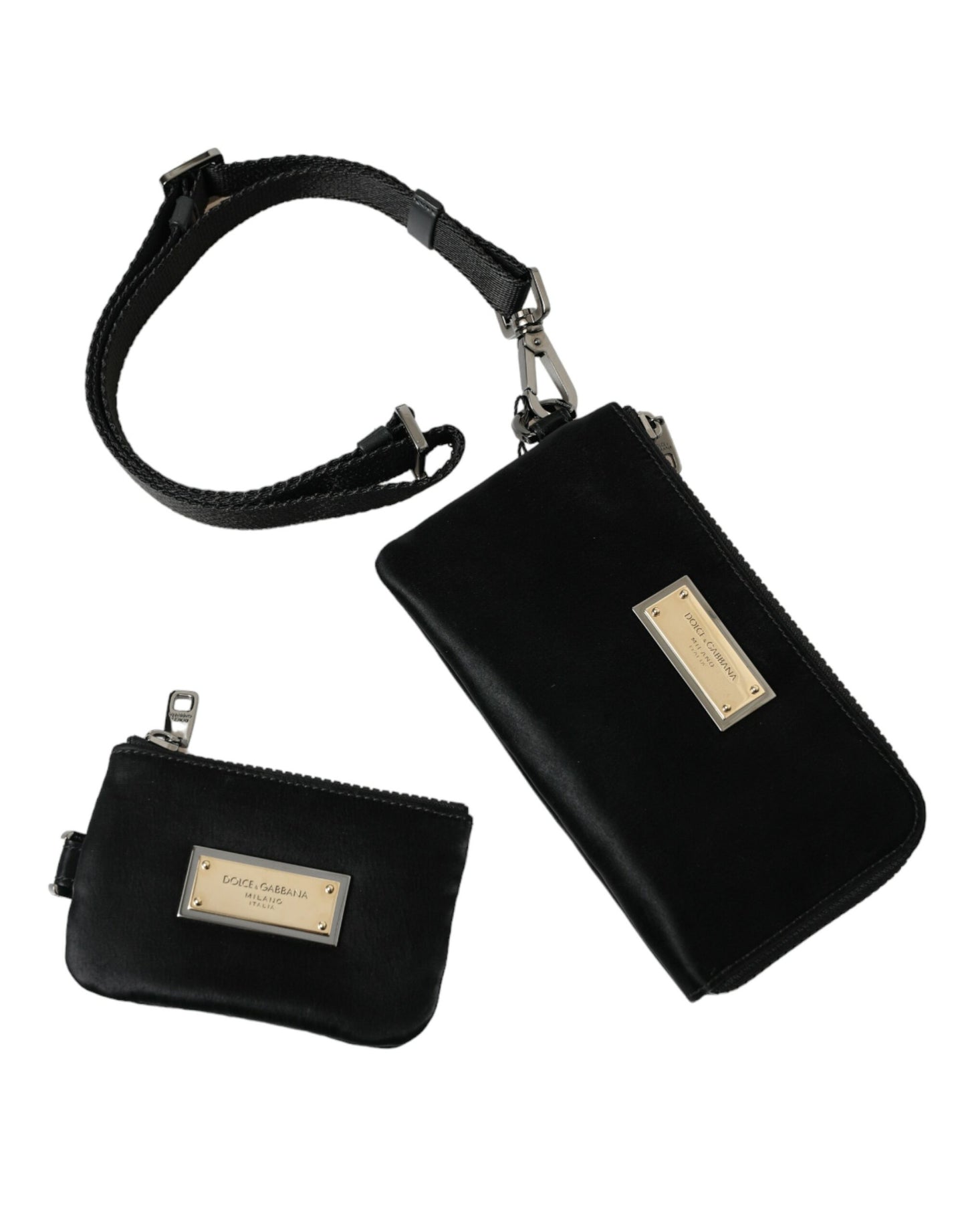 Pochette en cuir nylon noir Dolce &amp; gabbana avec détails argentés