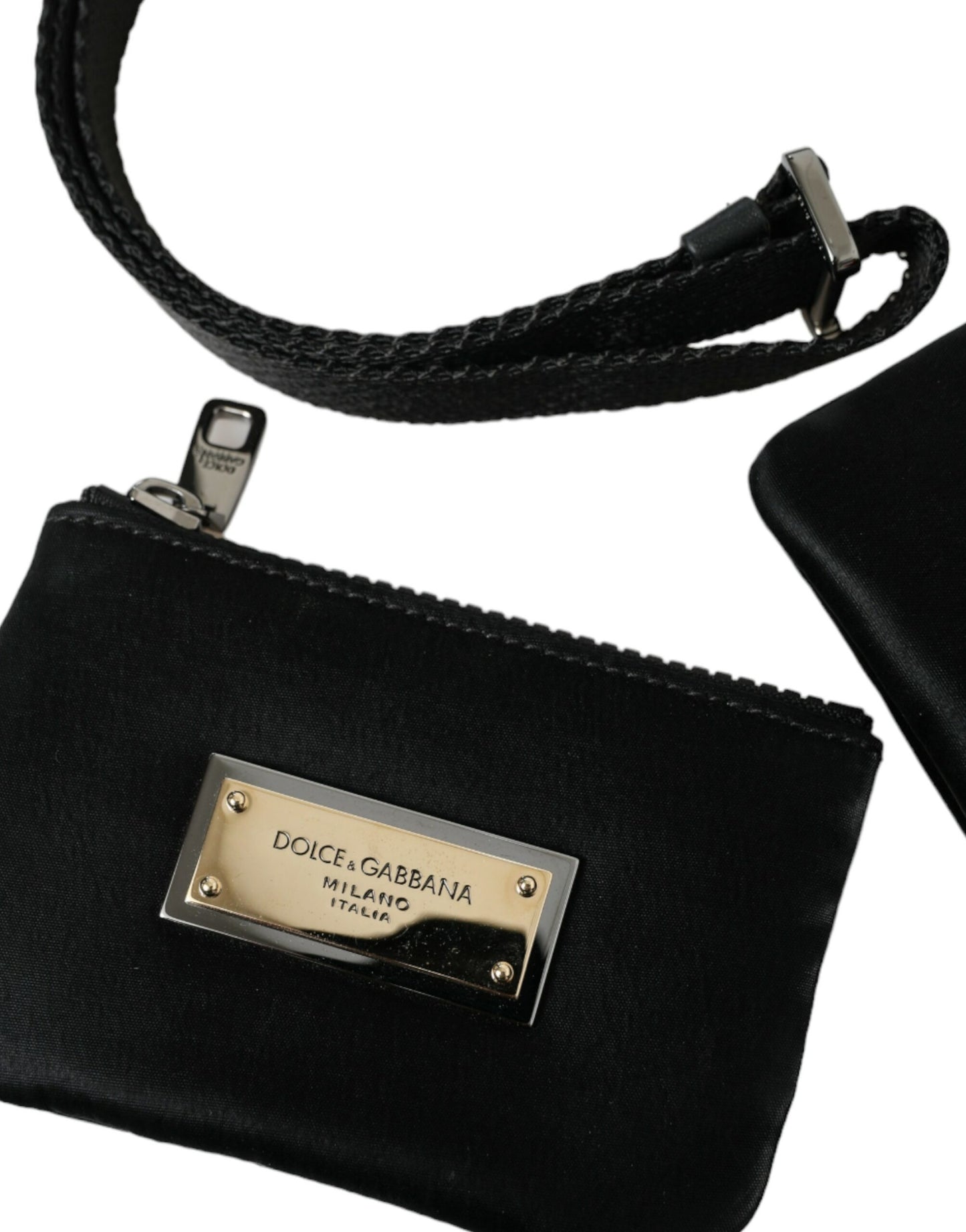 Pochette en cuir nylon noir Dolce &amp; gabbana avec détails argentés