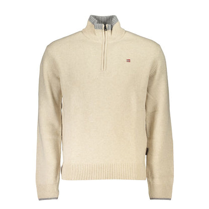 Pull Napapijri beige demi-zippé avec broderie contrastée