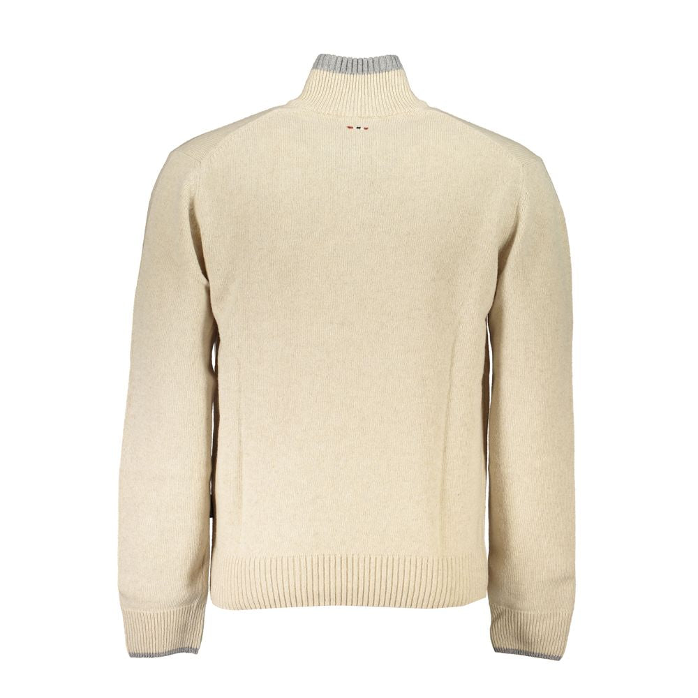 Pull Napapijri beige demi-zippé avec broderie contrastée