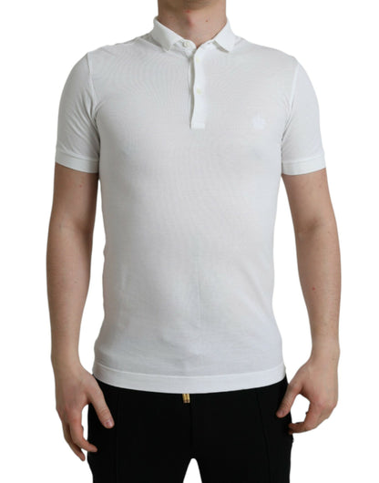 Polo en coton blanc brodé couronne Dolce &amp; Gabbana