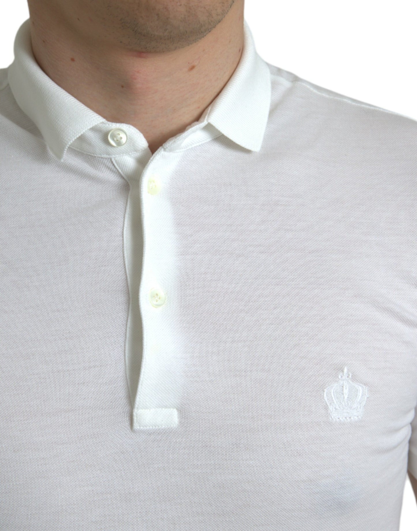 Polo en coton blanc brodé couronne Dolce &amp; Gabbana