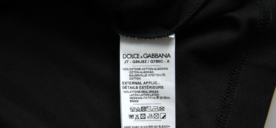 Dolce &amp; Gabbana T-shirt à col rond en coton noir avec détail d'étiquette de chien