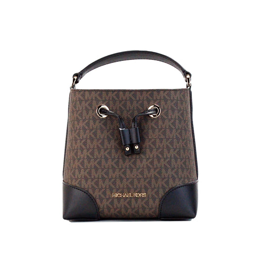 Michael kors mercer petit sac à bandoulière seau en cuir signature marron noir