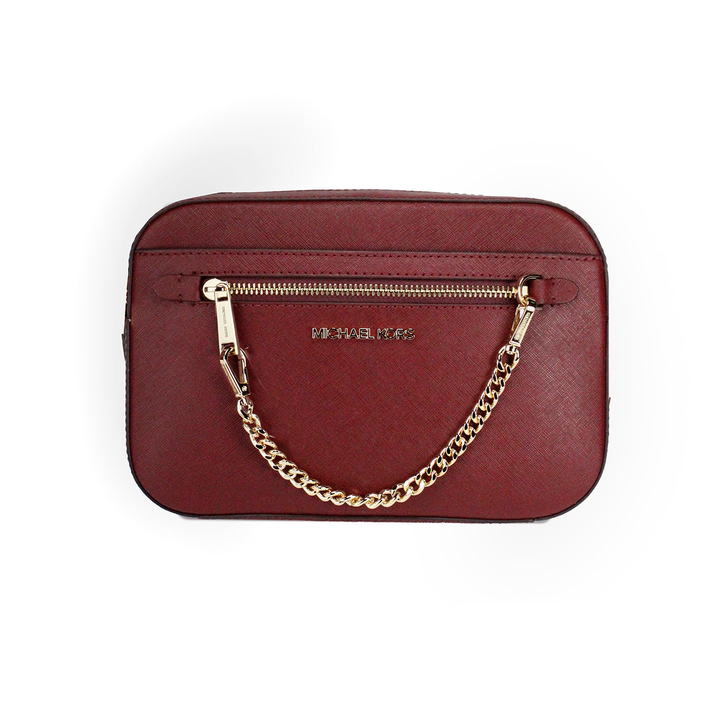 Michael Kors Jet Set East West Grand sac à bandoulière en cuir cerise foncé avec chaîne zippée