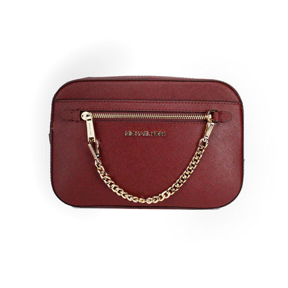 Michael Kors Jet Set East West Grand sac à bandoulière en cuir cerise foncé avec chaîne zippée