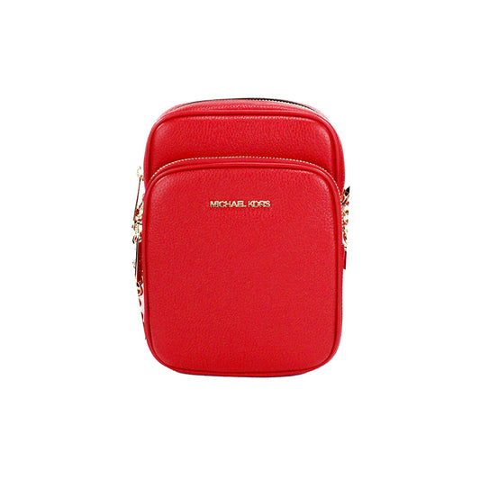 Michael Kors Jet Set Sac à bandoulière en cuir grainé rouge vif avec chaîne nord-sud