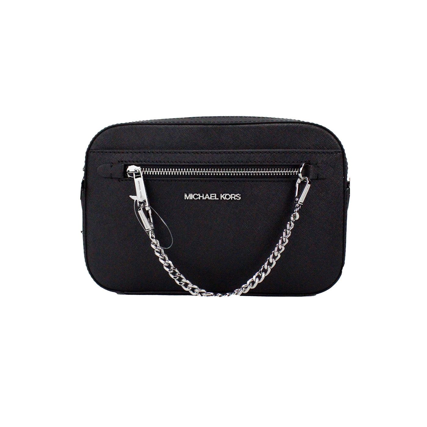 Michael Kors Jet Set East West Grand sac à bandoulière en cuir noir avec chaîne zippée