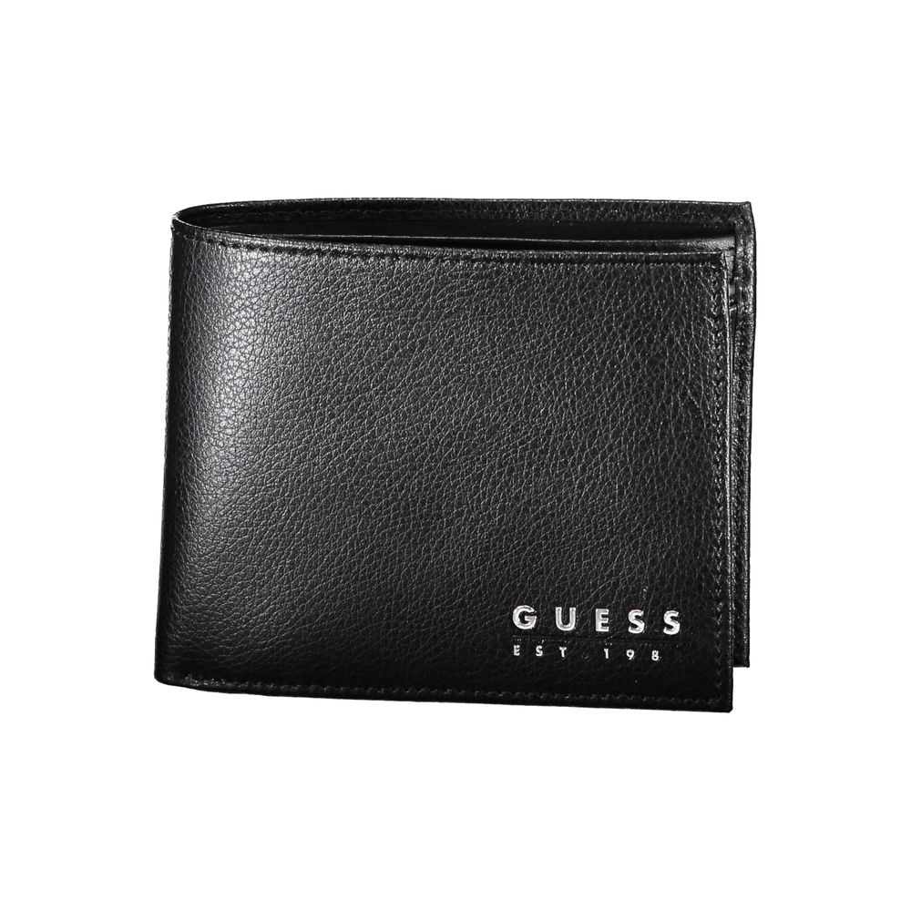 Portefeuille à deux compartiments en cuir noir Guess Jeans