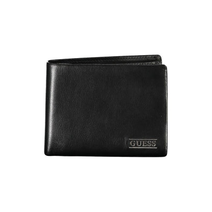 Portefeuille à deux volets en cuir noir élégant Guess Jeans