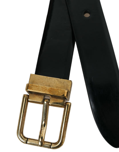 Dolce & Gabbana Elegant Black Leather Waist Belt with Logo Buckle